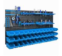 Étagère murale - BOTLE - 156 x 78 cm - 39 boîtes - Plastique bleu - Rangement outils