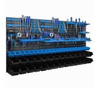 Panneau d'outils suspendu 173x78cm avec 50 pcs. Boîtes bleues murales avec jeu de supports en plastique