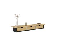 IDMarket – Étagère murale console d'entrée Lise 3 tiroirs effet bois et noir