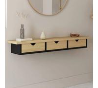Etagère murale console d'entrée LISE 3 tiroirs effet bois et noir Noir