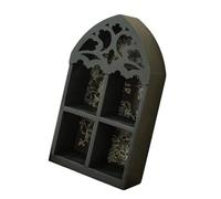 Étagère murale décorative en bois avec, Black four frame, Black four frame | Panneau arrière à motifs floraux, disposition des étagères, détails de la couronne découpée, affichage