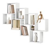FMD furniture Etagère Murale Blanc Brillant 120.8 x 94.5 x 15.7 cm Bibliothèque Murale Solide avec 11 Compartiments