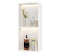 Étagère murale en acier inoxydable avec éclairage LED, double compartiment, blanche, 60 x 30 cm