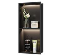 Étagère murale en acier inoxydable avec éclairage LED, double niveau, noire, 60 x 30 cm