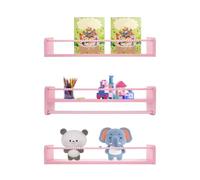 Étagère murale en bois avec perles rangement 3 étagères pin rose décoration | Couleur rose - Barrière en perles de bois pour éviter les chutes - Coins arrondis sécurisés - Idéal pour chambres d'enfants