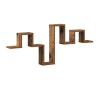 Étagère murale en bois massif - vidaXL - 104,5x43x10 cm - Bois ancien - Design de vague - Finition usée