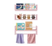 Étagère murale en bois pour enfants rangement livres 3 étagères rose | Angles arrondis sécurisés - bois de pin de qualité - motif perles décoratif - montage facile inclus