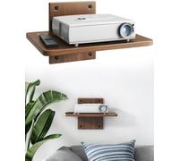 Étagère Murale Flottante 1 Niveau pour projecteur, Noyer Brun | Bois massif, gestion câbles, 10 kg, polyvalent, fixation murale simple