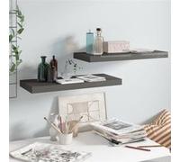vidaXL 2X Etagères Murales Flottantes Etagères Suspendues Supports Muraux Bibliothèque Salle de Séjour Intérieur Gris Brillant 60x23,5x3,8 cm MDF