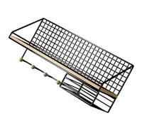 Étagère Murale Flottante avec Crochets Noire Fer en Bois | Rangement Mural Décoratif, Effet Moderne Simple et Classique, Cuisine ou Entrée, Support pour Bougies et Verres