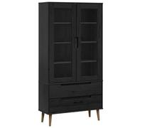 Étagère murale Glas - Vitrine - Rangement - Verre de sécurité trempé - Structure en bois - 90 x 35 x 175 cm - Noir