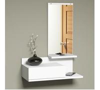 [en.casa] Étagère Murale Design pour Entrée Meuble de Rangement avec Tiroir Miroir Capacité de Charge 15 kg Panneau de Particules 20 x 60 x 30 cm Blanc