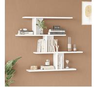 [en.casa] Étagère Murale avec 7 Tablettes sur 4 Niveaux Décalés Meuble de Rangement Suspendu Moderne Épuré Stable pour Salon Cuisine Chambre Panneau de Particules 78 x 99 x 15 cm Blanc
