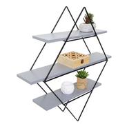 Etagère murale HWC-A80, étagère suspendue, design industriel bois véritable 60x55x12cm gris-bleu