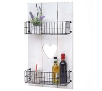 Étagère murale HWC-D42, panneau mural, étagère avec petits paniers, blanc, shabby, bois massif 70x40x10cm
