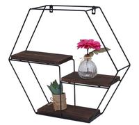 Mendler Étagère murale HWC-K76 – 3 étagères métal 43x49x11 cm – Brun foncé