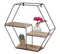 Étagère murale HWC-K76, Étagère suspendue Étagère flottante, 3 étagères Métal Bois massif Industriel 43x49x11cm naturel