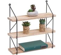 Étagère Murale Hwc-K78, Étagère Suspendue Étagère Flottante, 3 Étagères Métal Bois Massif Industriel 40x40x13cm Naturel Multicolore