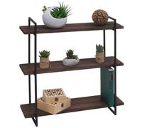 Mendler - Étagère murale HWC-K78 - 3 étagères bois massif 60x60x18cm brun-foncé/métal-noir