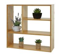Étagère Murale Hwc-M22, Étagère Suspendue Étagère Flottante Avec 4 Compartiments, Bambou 50x50x15cm Multicolore