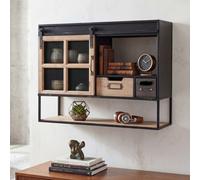 Mendler Étagère Murale HWC-Q79 avec tiroirs et Porte coulissante Bois et métal 52x67x22cm