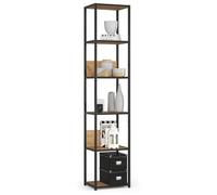 Étagère murale industrielle sur pied AKORD Noire 40 cm façade Chêne Craft 6 étagères 40x32x192 cm