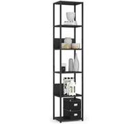 Étagère murale industrielle sur pied AKORD Noire 40 cm façade Noire 6 étagères 40x32x192 cm Noir