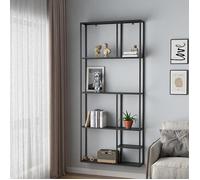 [en.casa] Étagère Murale Élégante pour Salon Chambre Cuisine Entrée Couloir Meuble de Rangement avec Compartiments Ouverts Acier 180 x 80 x 18 cm Noir