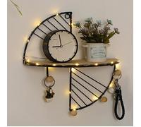 Étagère murale Noir sphérique semi-circulaire multifonctionnelle avec crochets, étagère de rangement, avec 2m guirlande lumineuse