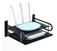 Etagère Murale Noire 2 Étages pour Box Projecteur Routeur, 34,5 x 25cm | Plus D'espace pour Davantage Appareils, Flottante Métal Étagère pour Livebox Bbox Freebox, Ouvert pour Wi-Fi et Ventilation