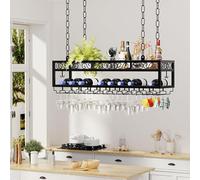 Étagère murale pour bouteilles de vin, réglable en hauteur, avec supports en verre, chaîne en fer, étagère suspendue à 2 niveaux. Style industriel, idéale pour les bars, les restaurants, les cuisines 