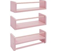 Étagère murale pour chambre d'enfant - Lot de 3 étagères flottantes - Bois de pin - Pour les livres et les jouets - Montage facile - Rose