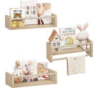 Étagère murale pour enfants, composée de 3 éléments, en bois massif, de couleur bois, dimensions : 40 x 14 x 15 cm