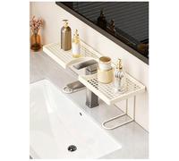 Étagère murale pour évier au-dessus du robinet sans perçage Nizer Panier amovible pour salle de bain pour robinets 60 cm / 23.4in (lait) - Solution de rangement peu encombrante