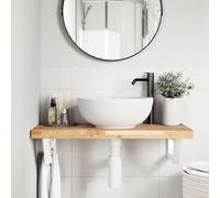 Étagère murale pour lavabo en acier et massif d'acacia 100 x 40 x 4 cm | Forme trapèze, support 100 kg, 2 supports blancs, montage flexible, lavabo peu encombrant