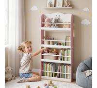 Étagère murale pour livres pour enfants, avec 4 niveaux | Couleur : Rose | Dimensions : 60 x 15 x 120,5 cm