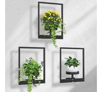 Étagère murale pour plantes - Support à plantes - Métal - 3 pièces - Rectangulaire avec plateau rond - Pour intérieur et extérieur