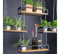 Étagère murale pour plantes suspendues, support de bouteille de vin, étagères de plafond en métal avec chaînes, support de fleurs et porte-gobelets à suspendre pour affichage mural