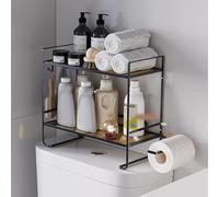 Étagère Murale pour Salle de Bain, WC, en métal, avec 2 Crochets, 2 étages, Meuble de Salle de Bain, pour Le Mur, Peu encombrant, Moderne, 45 x 16 x 36 cm