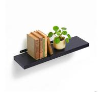 Étagère murale Relaxdays, H x L x P : 4 x 100 x 23 cm, aspect bois & métal, livres, déco, salon, couloir, cuisine, noir