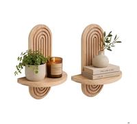 Étagère murale Relaxdays, lot de 2, HxLxP: 30 x 21,5 x 12 cm, bois, arc-en-ciel, style bohème, 1 tablette, naturel