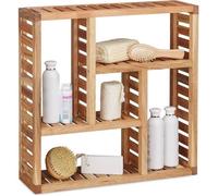 Etagère murale salle de bain en bois de noyer RELAXDAYS - 5 compartiments - HxlxP: 50 x 50 x 15 cm