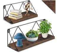 Étagère murale - TECTAKE - Lot de 2 étagères suspendues ROCKPORT en bois et acier au style industriel, 2 tailles - Bois foncé