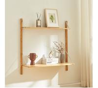 [en.casa] Étagère Murale Style Scandinave avec 2 Tablettes Spacieuses Élements Réglables en Hauteur avec Trous Prépercés pour Salon Cuisine Chambre Bambou 85 x 85 x 25 cm Naturel