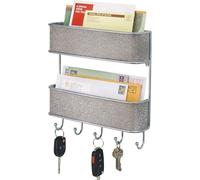 Étagère murale Unyqoos® avec compartiment de rangement – Organisateur de clés pour l'entrée, la cuisine et le bureau, 6 crochets, boîte aux lettres, argenté/gris, acier, 10,5" x 2,5" x 10,5"