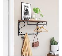 Étagère murale VASAGLE avec 5 crochets et 1 barre de suspension - Style vintage - Marron rustique et noir