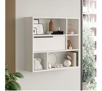 [en.casa] Étagère Murale avec 5 Compartiments de Rangement Ouverts Meuble de Stockage Suspendu pour Salon Chambre Panneau de Particules Métal 90 x 22 x 81 cm Blanc Noir