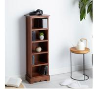 Etagère MUSICA, rangement pour CD avec 4 tablettes, au style maison de campagne, en bois de paulownia et MDF lasuré brun foncé