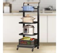 Étagère noire pour micro-ondes avec support pour couvercle de casserole, 4 planches et 2 paniers - Étagère de rangement peu encombrante pour cuisine Finition noire élégante