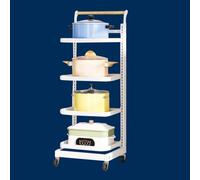 Étagère noire pour micro-ondes avec support pour couvercle de casserole - 4 planches et 2 paniers Étagère de rangement élégante pour cuisine Design compact Finition blanche